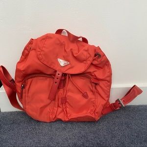 Prada Orange Coral Vela Nylon Mini backpack Bag